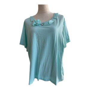 Simply. Chloe Dao Light Green Embellished Blouse 2X - Floral Accent (2536-1)